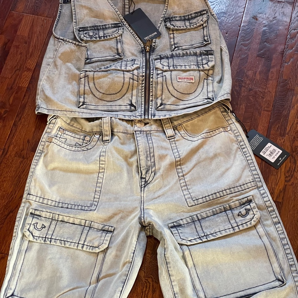 True Religion Light Blue Denim Vest and jeans